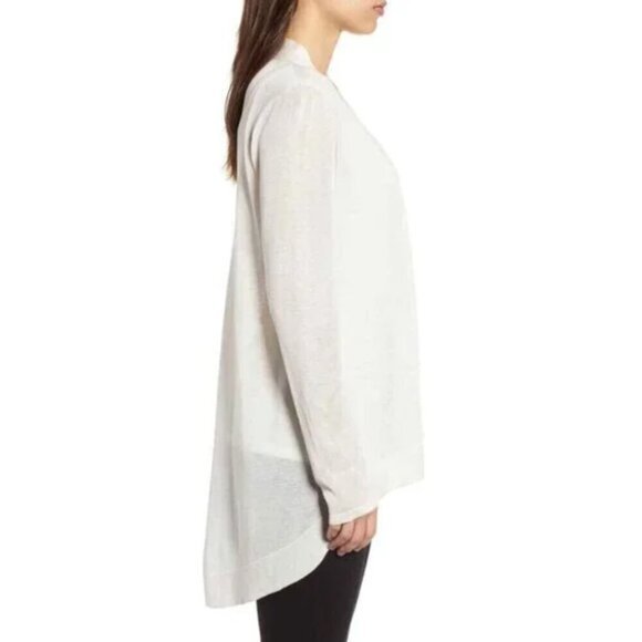 Eileen Fisher Wool Tencel Cardigan XXS Bone Open Front Lightweight Draped - Picture 6 of 9
